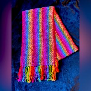 Rainbow color knitted Scarf with fringe